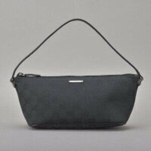 Gucci Accessory Black Pouch GG Canvas Leather Handbag Bag